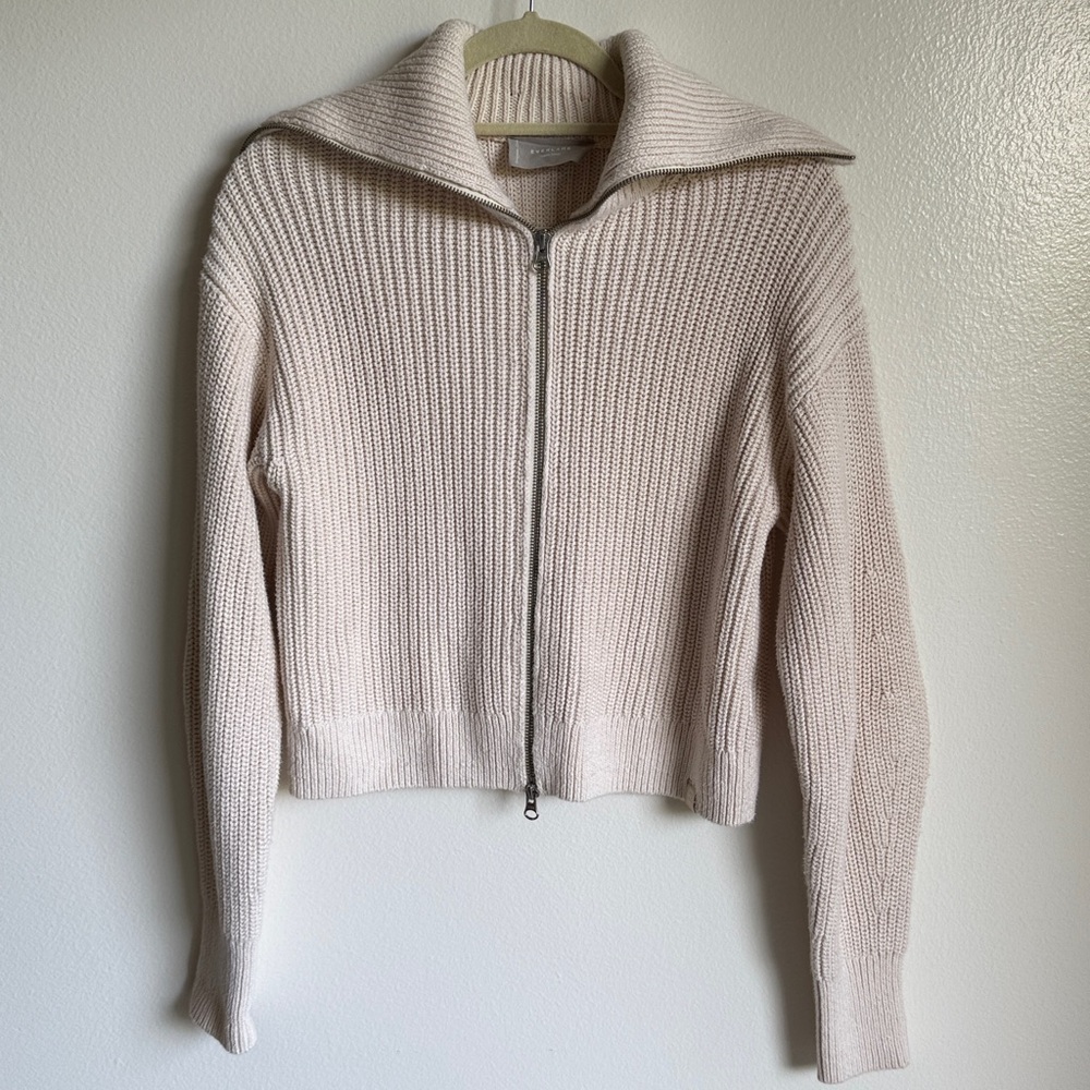 Everlane The Full-Zip Sweater in Everyday Cotton, Size Medium, Cropped, Cream
